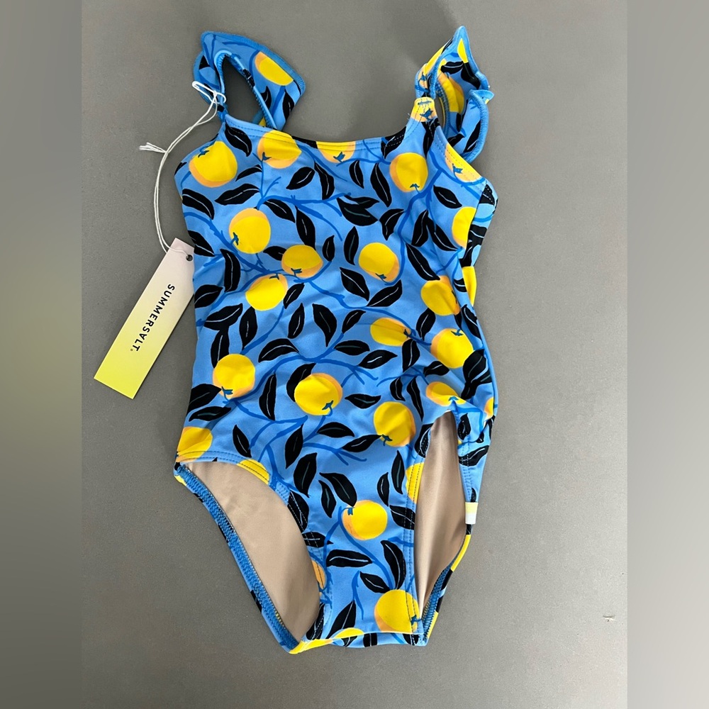 Summersalt Kids Blue One Piece with Yellow Fruit Pattern